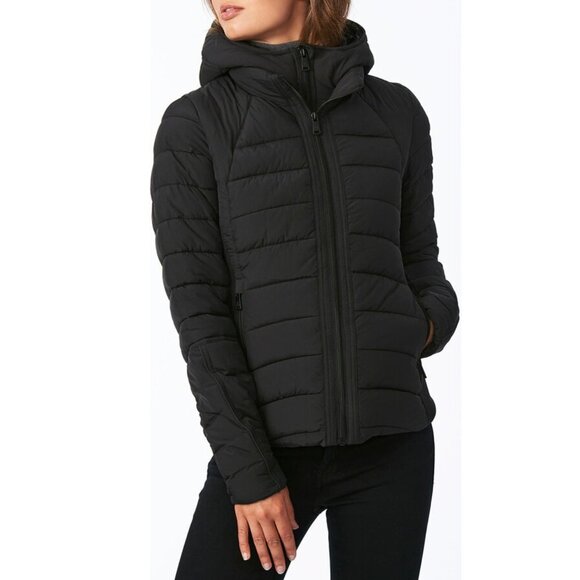 Bernardo Neoprene Combo Packable Quilted Insulated Puffer Jacket Black Women's L - Picture 1 of 10